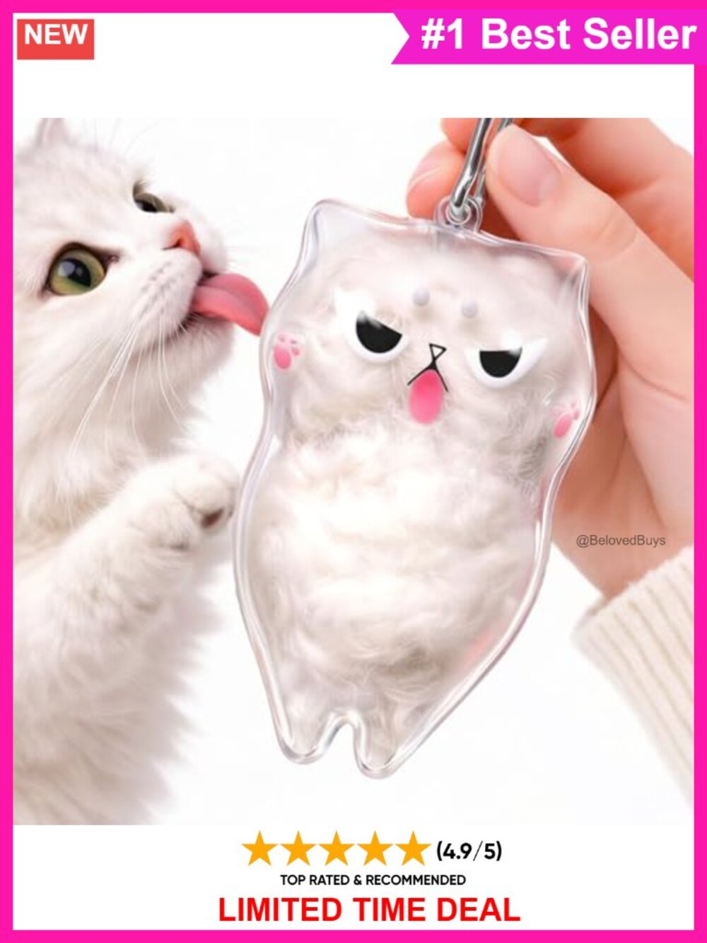 Cat Hair Keepsake Keychain 5" Transparent Cat Memorial Charm Bag Accessory